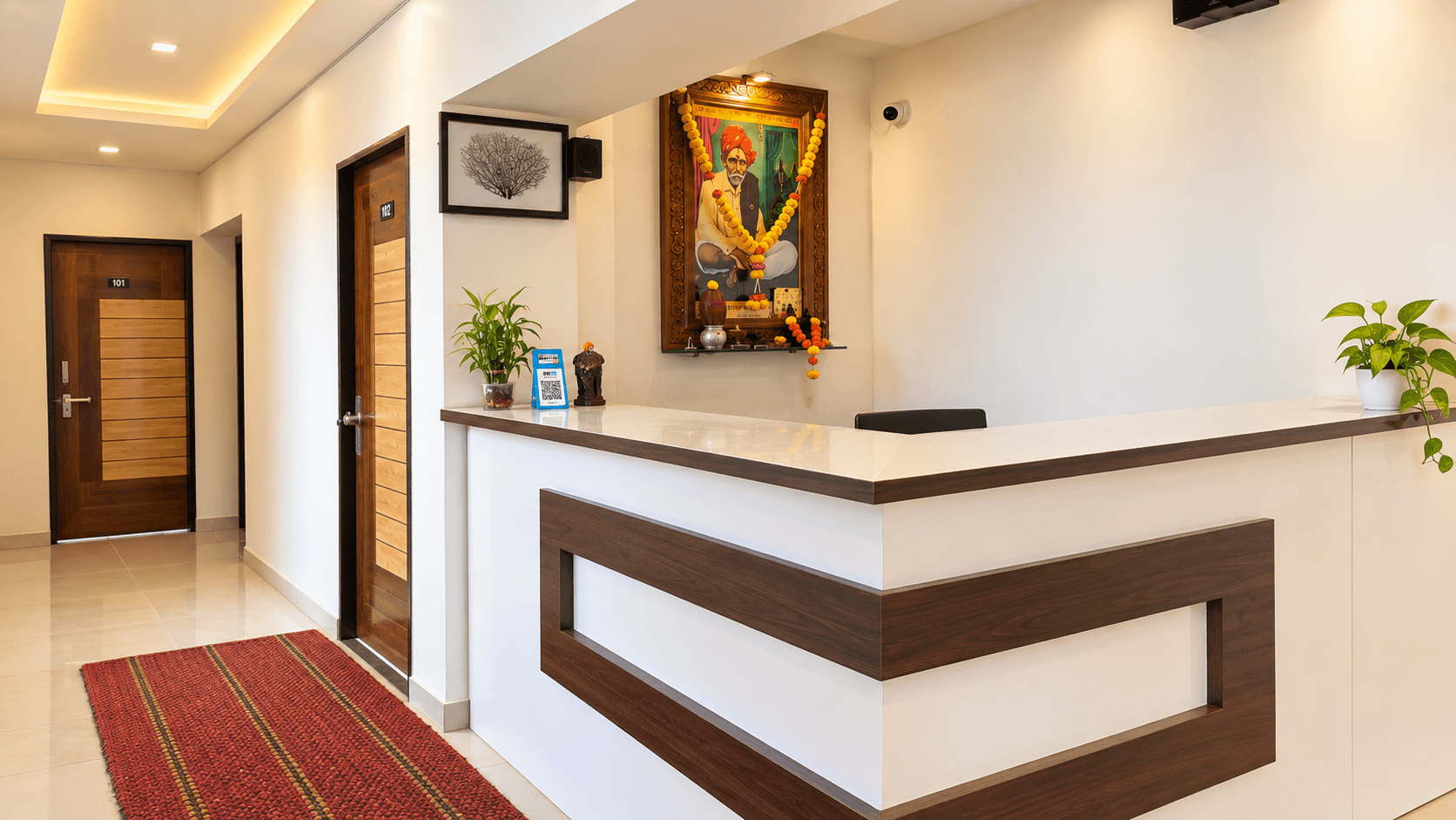 Reception desk, lift lobby, and check-in counter